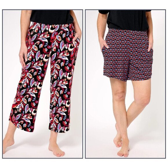 AnyBody Petite Lush Jersey Set of 2 Pajama Bottoms Black/Boho Pet XL - Picture 1 of 1